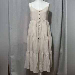 Maisie brand Dress-Tiered Sundress-Sz M-Beige-Rayon Blend-Button Up-Lined